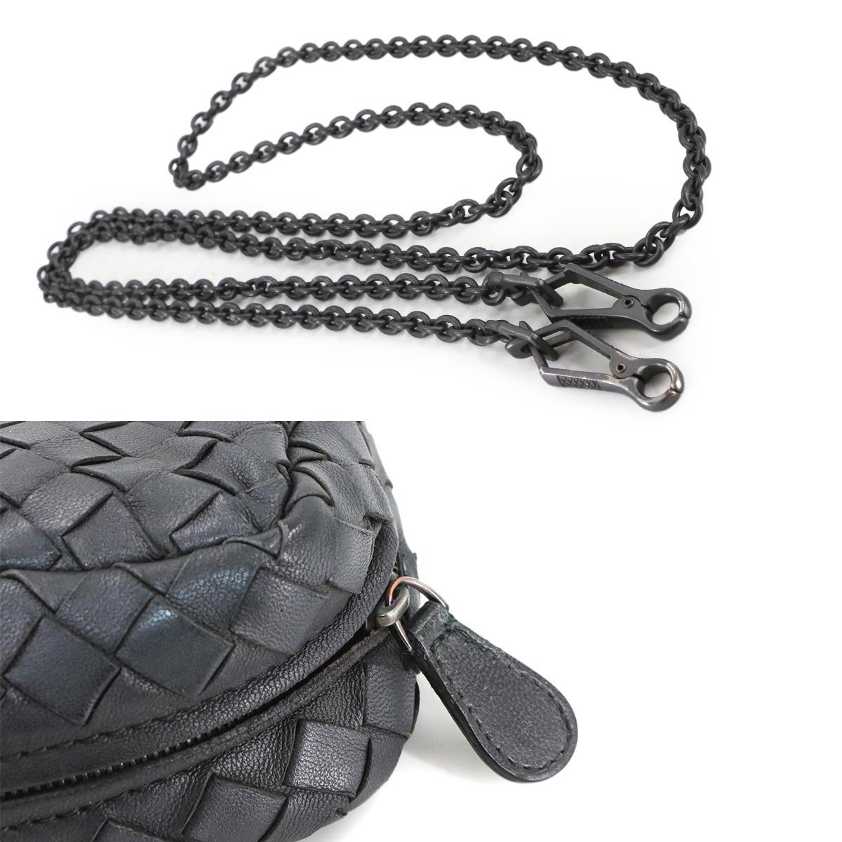 Intrecciato Chain Shoulder Bag Leather Black 310774