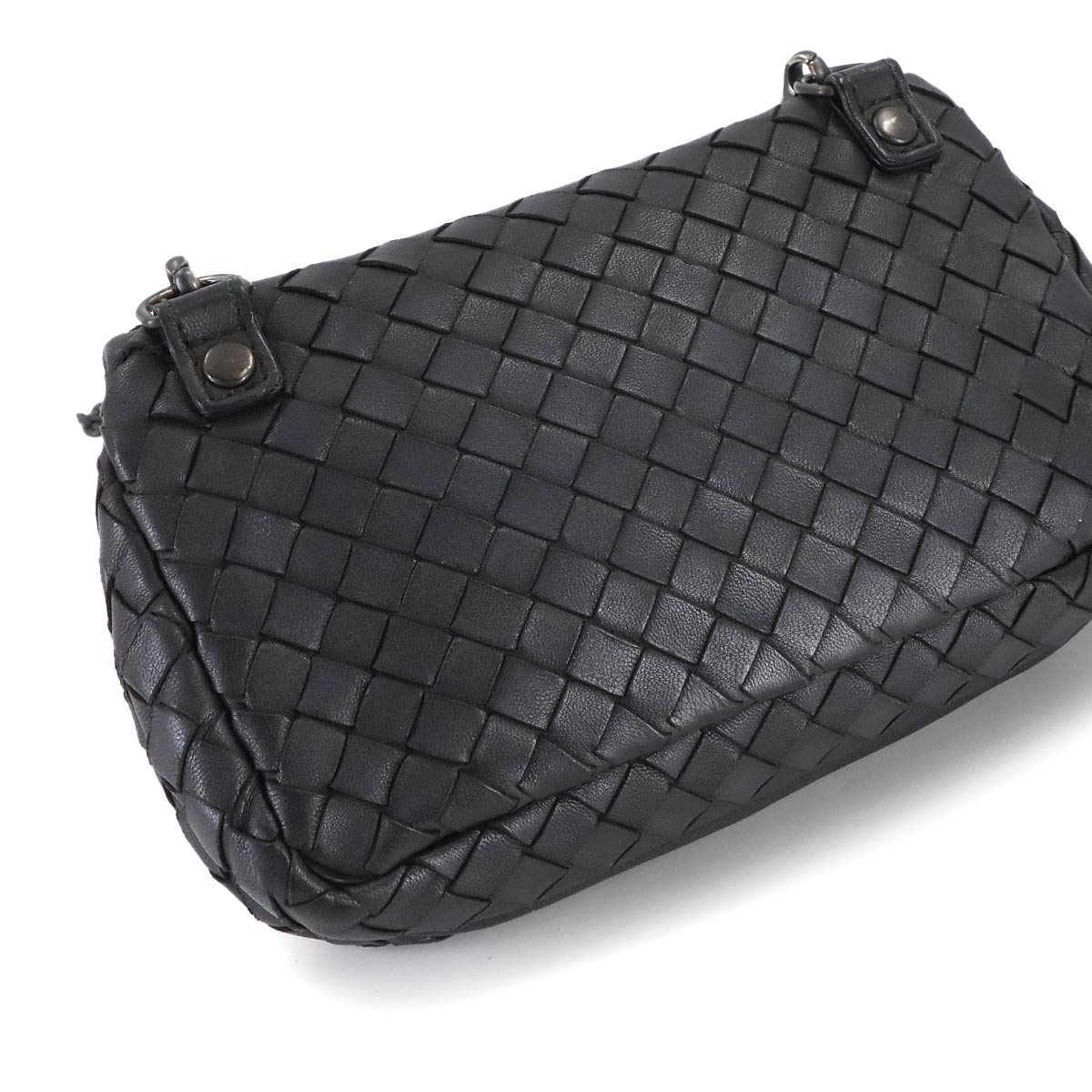 Intrecciato Chain Shoulder Bag Leather Black 310774