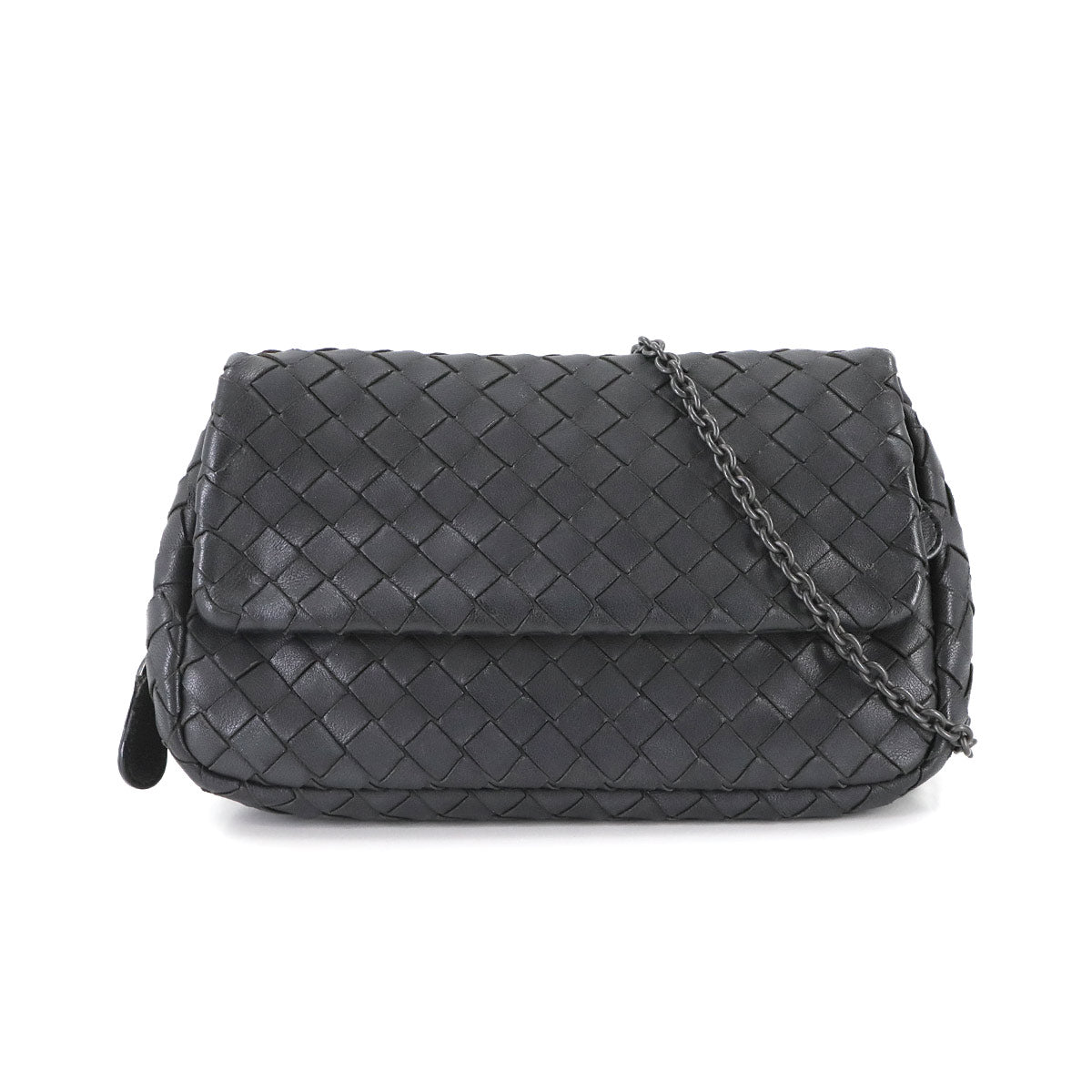 Intrecciato Chain Shoulder Bag Leather Black 310774
