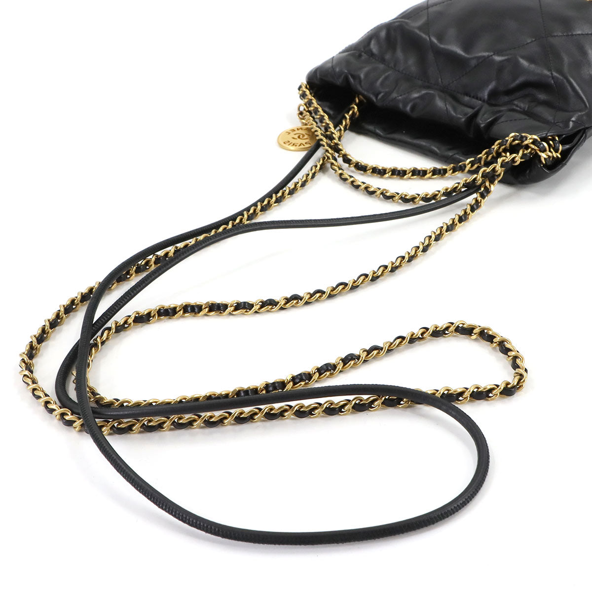 CHANEL 22 Mini Chain Hand Shoulder Bag Leather Black AS3980 Purse