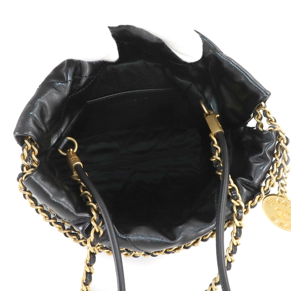 CHANEL 22 Mini Chain Hand Shoulder Bag Leather Black AS3980 Purse