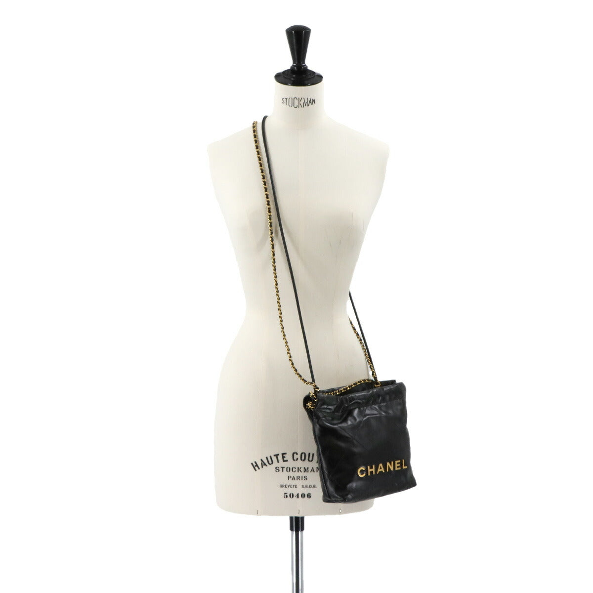 CHANEL 22 Mini Chain Hand Shoulder Bag Leather Black AS3980 Purse