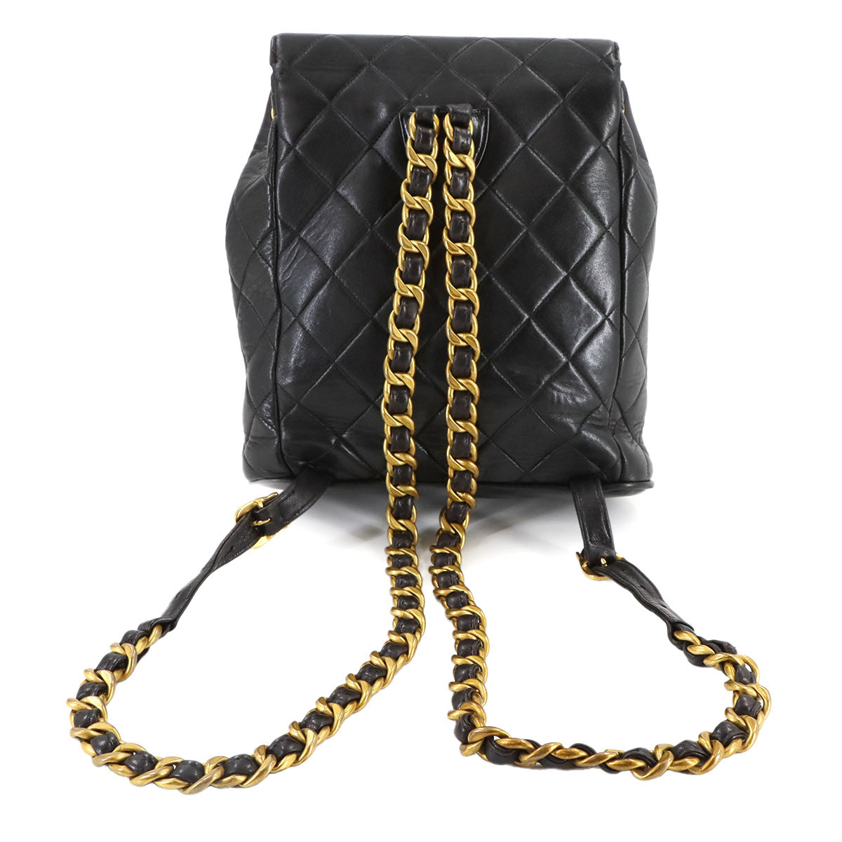 Matelasse Chain Backpack Leather Black duma Purse Vintage
