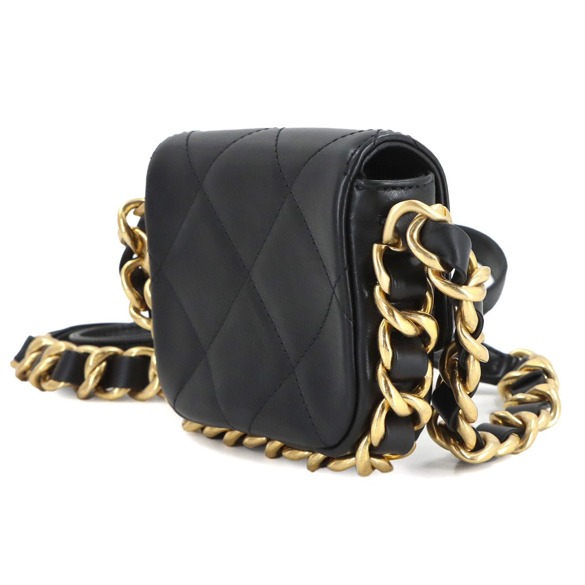 Mini Matelasse Chain Shoulder Bag Leather Black AS2833 Purse