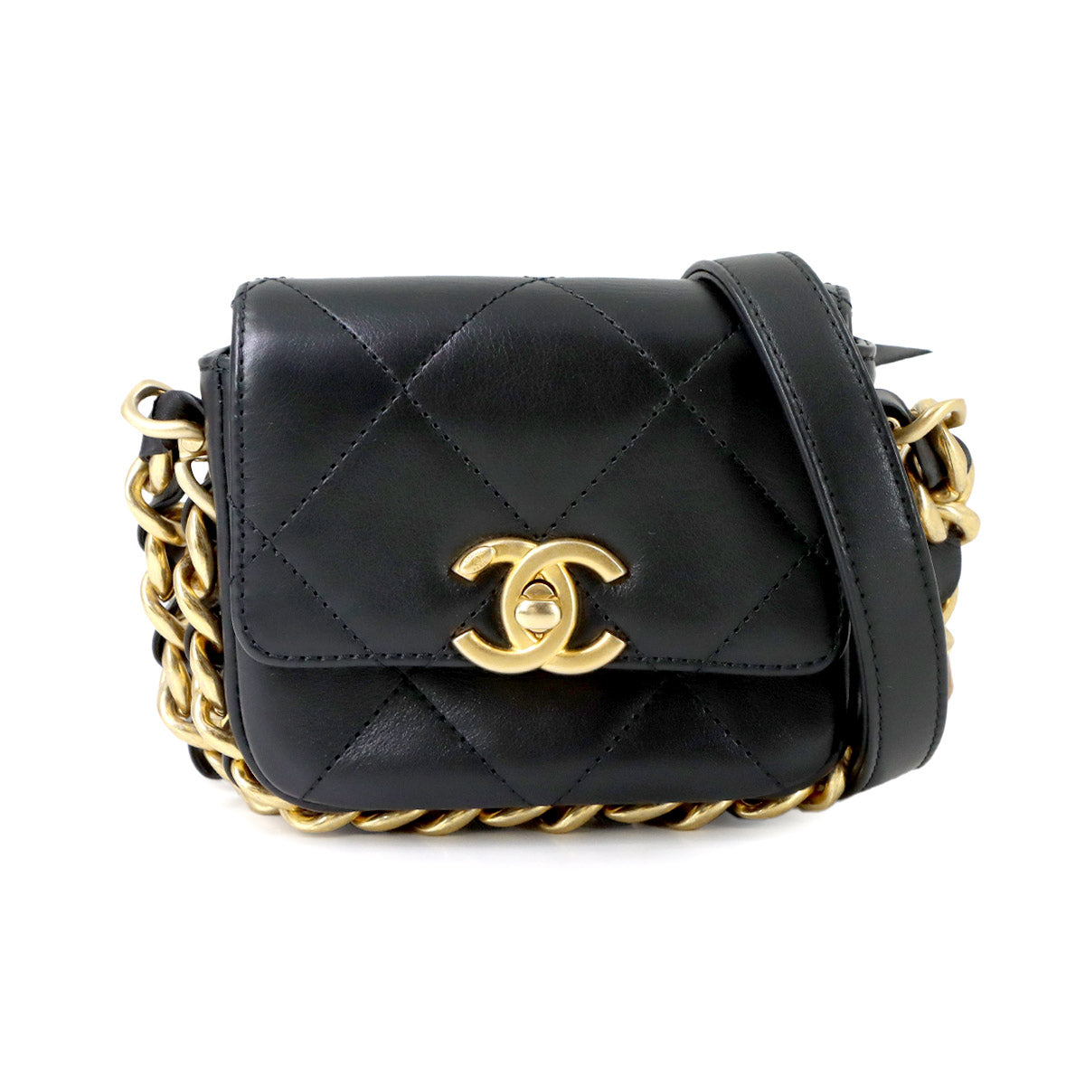Mini Matelasse Chain Shoulder Bag Leather Black AS2833 Purse
