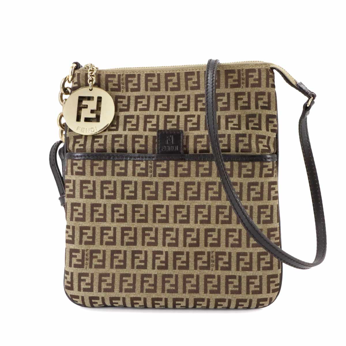 Zucchino Shoulder Bag Canvas Leather Beige Brown 8BT150 Purse