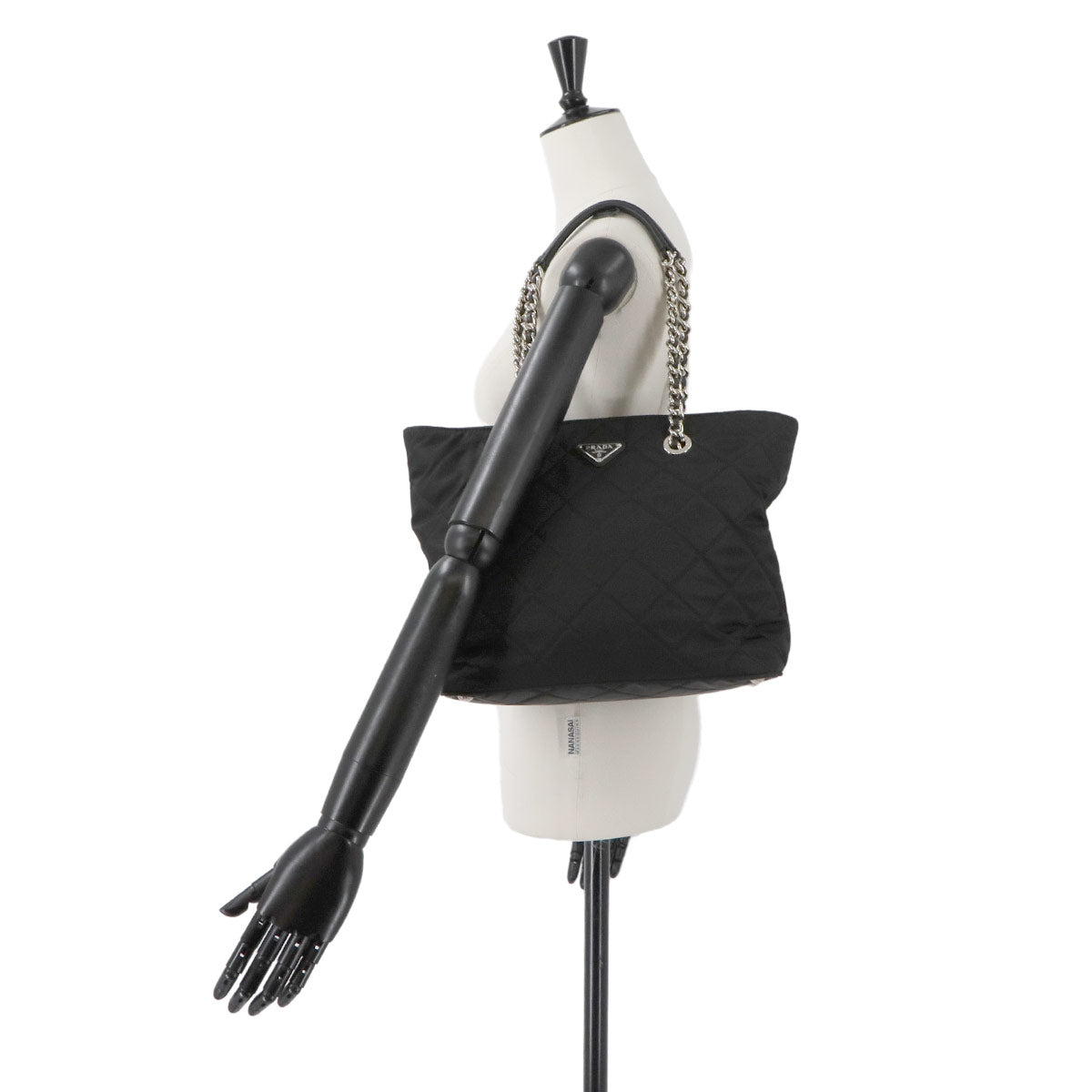 Quilted Chain Tote Bag Nylon Leather Black 1BG017 Purse