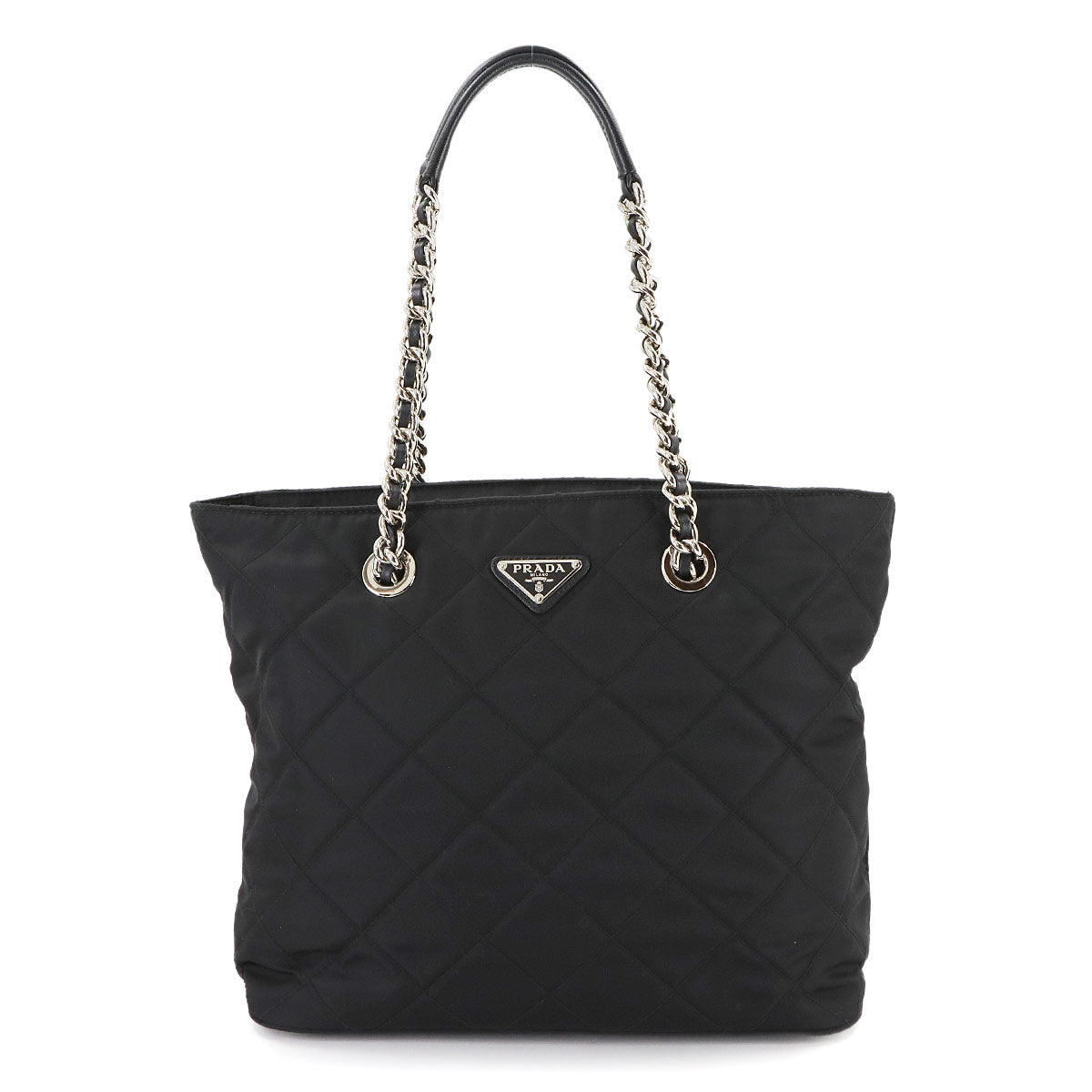 Quilted Chain Tote Bag Nylon Leather Black 1BG017 Purse