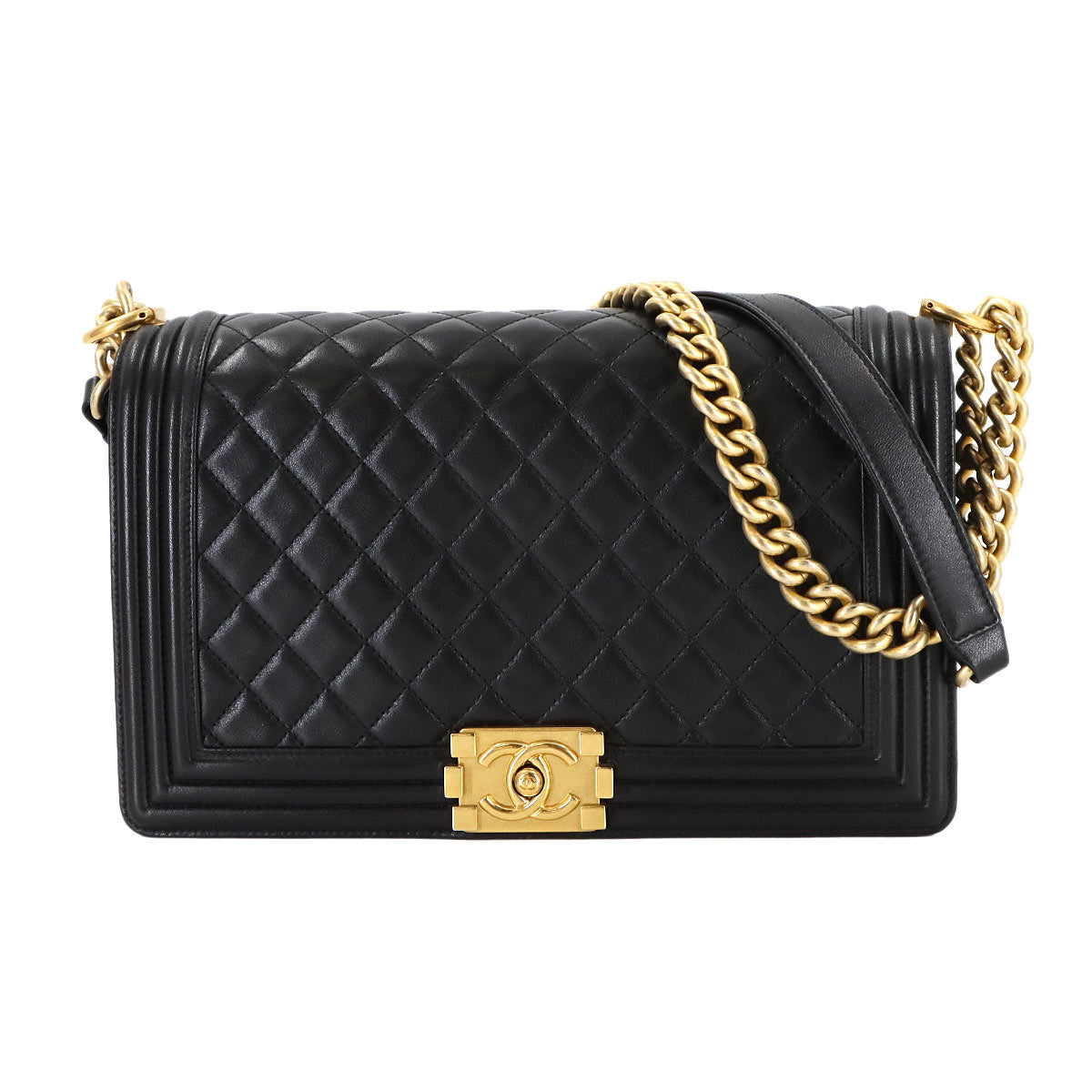 BOY CHANEL Large Chain houlder Bag Leather Black A92193 Purse
