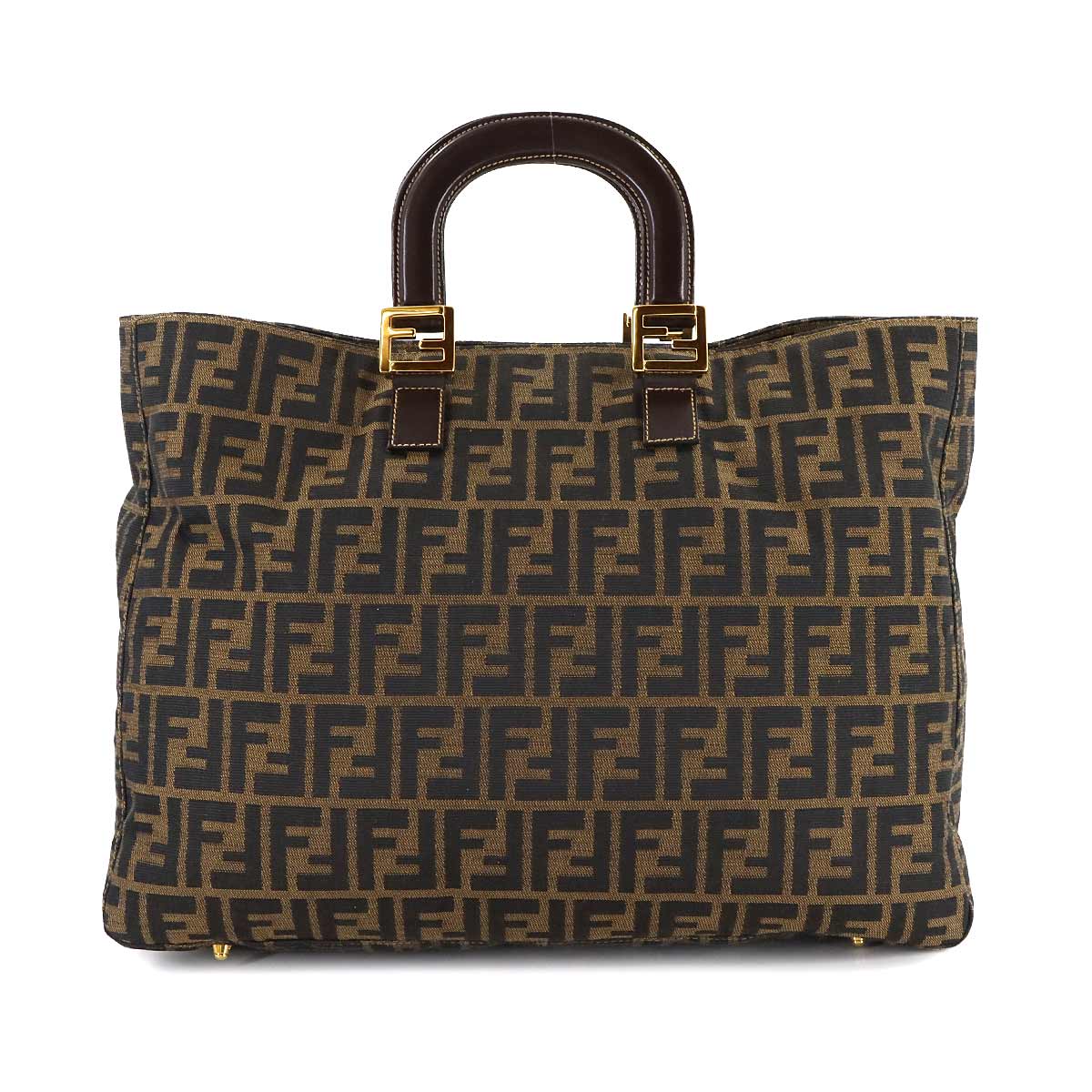 Zucca Tote Bag Canvas Leather Brown Black 26329 FF Purse