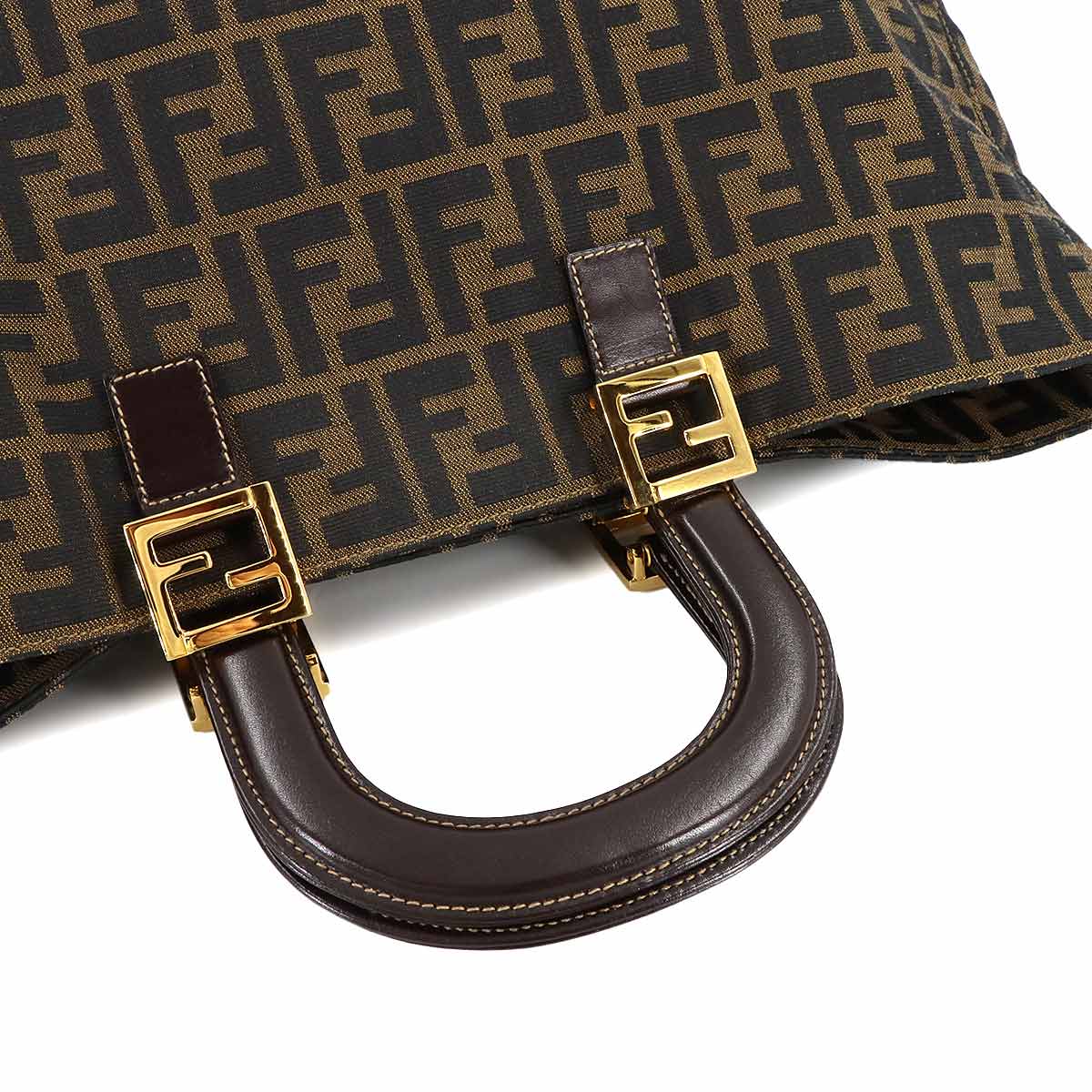 Zucca Tote Bag Canvas Leather Brown Black 26329 FF Purse