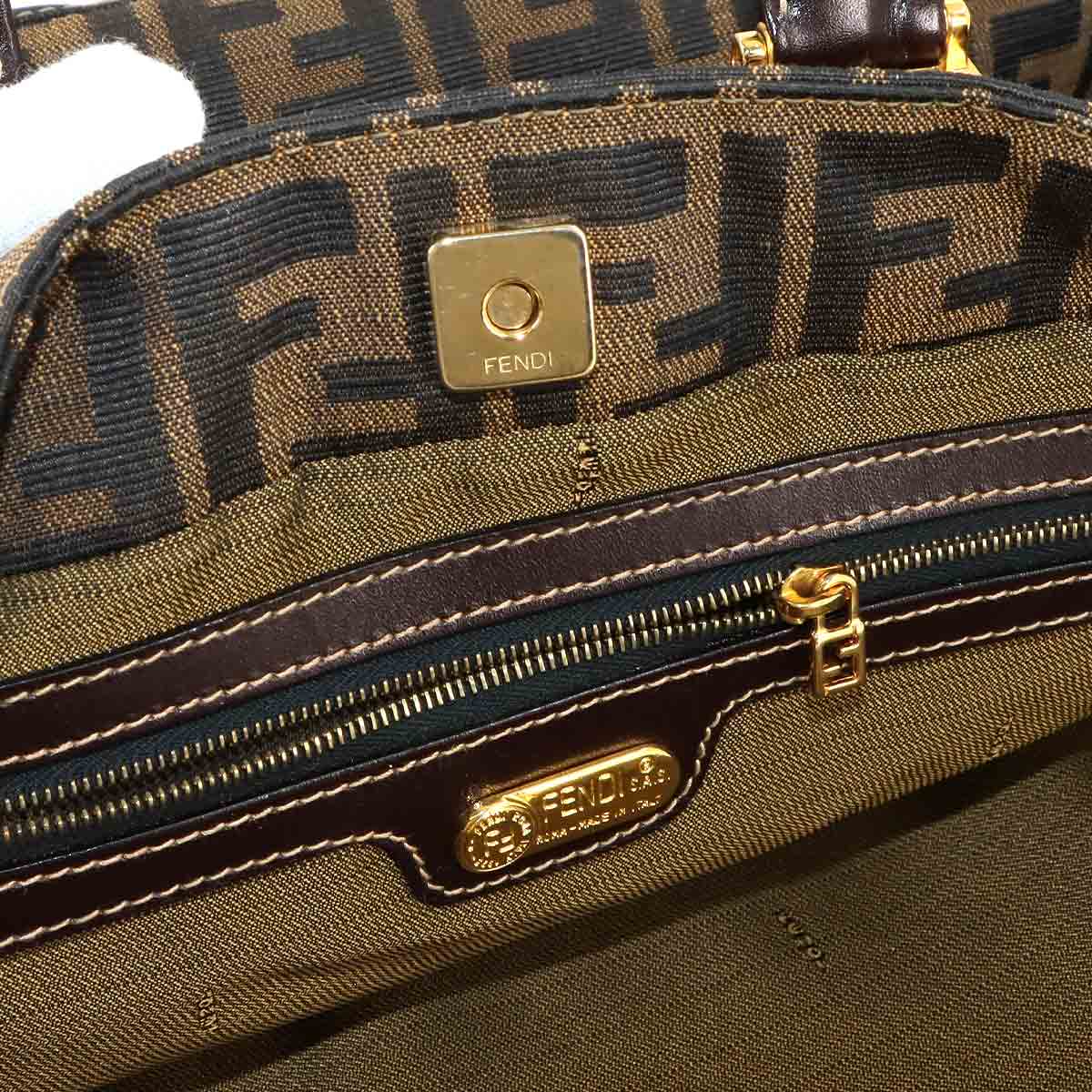 Zucca Tote Bag Canvas Leather Brown Black 26329 FF Purse