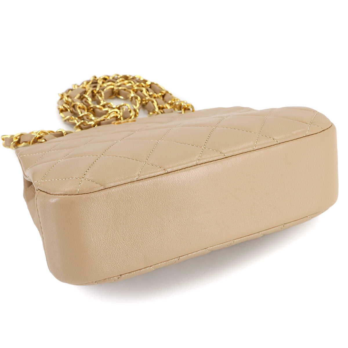 Matelasse Chain Shoulder Bag Leather Beige Vintage