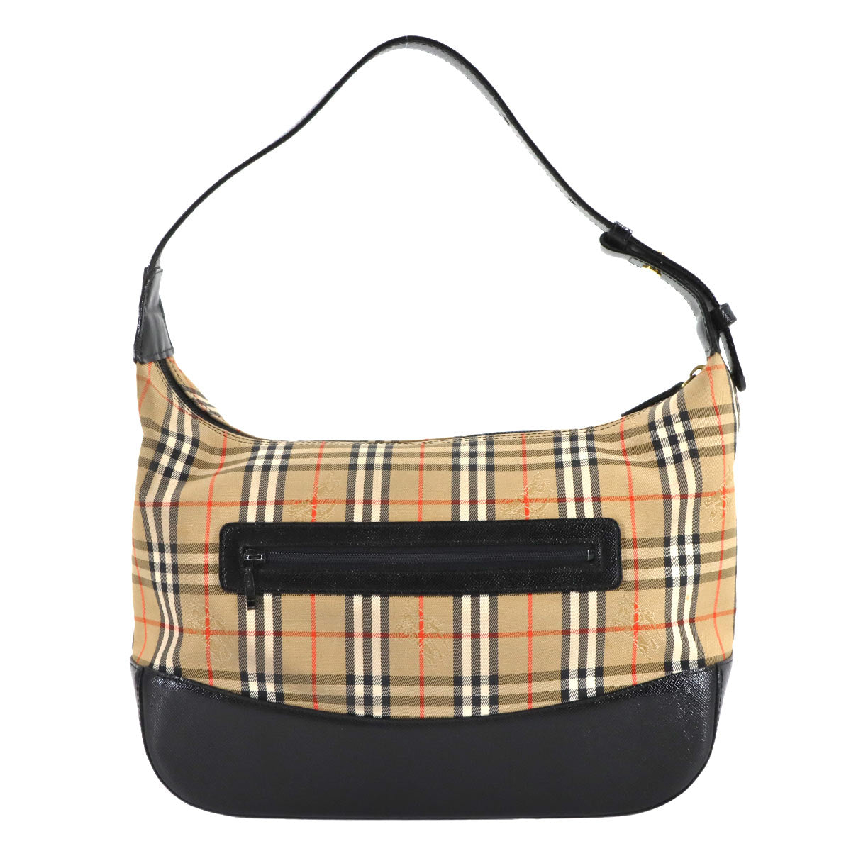 Shoulder Bag Canvas Leather Beige Black Plaid Purse