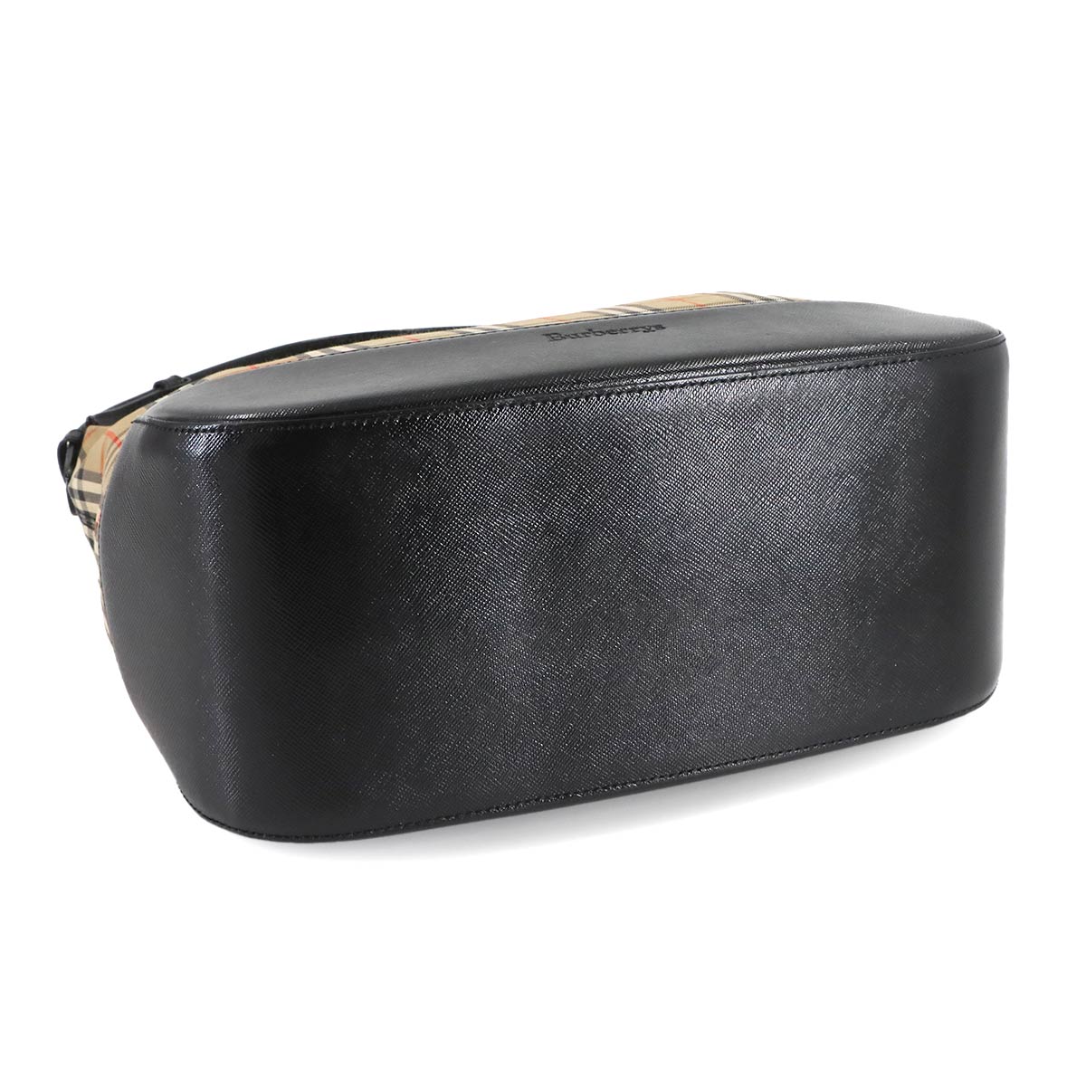 Shoulder Bag Canvas Leather Beige Black Plaid Purse