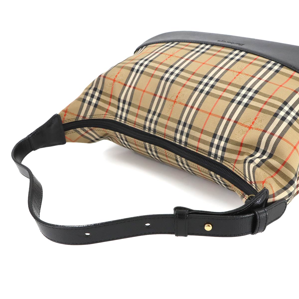 Shoulder Bag Canvas Leather Beige Black Plaid Purse
