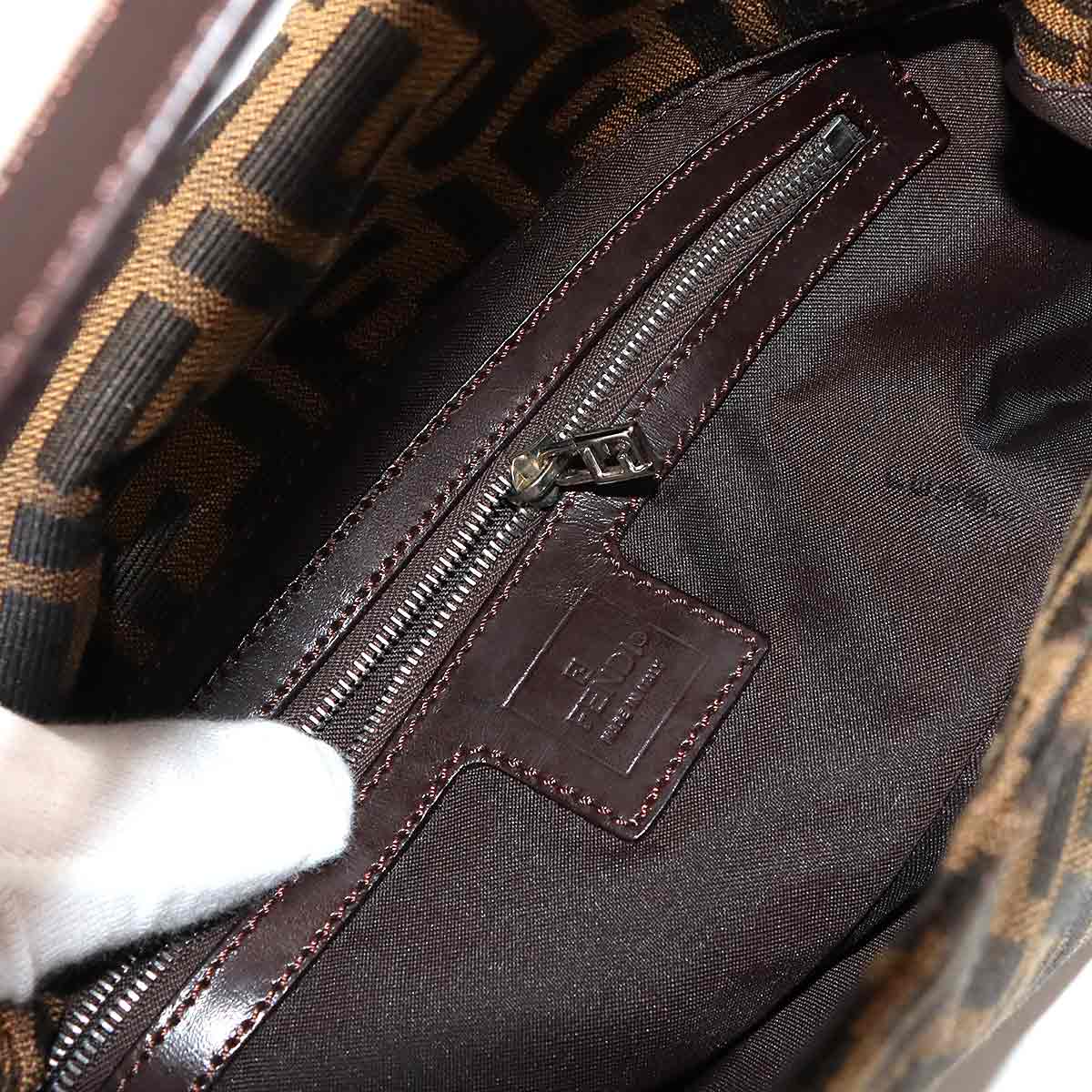 Zucca Shoulder Bag Canvas Leather Brown 26725 Purse