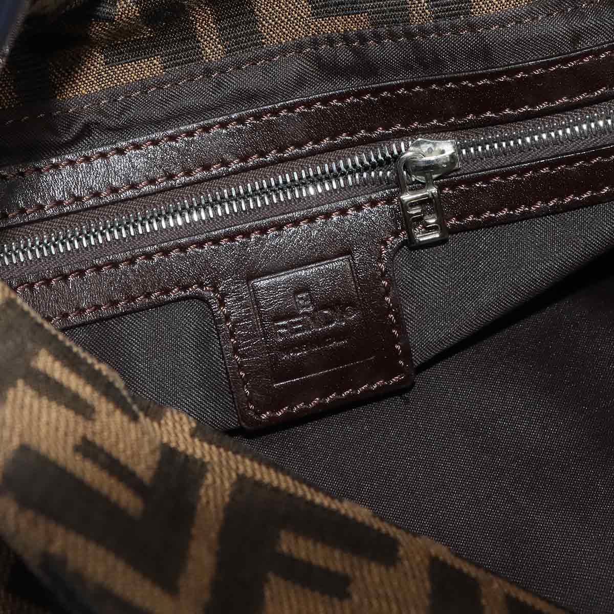 Zucca Shoulder Bag Canvas Leather Brown 26725 Purse