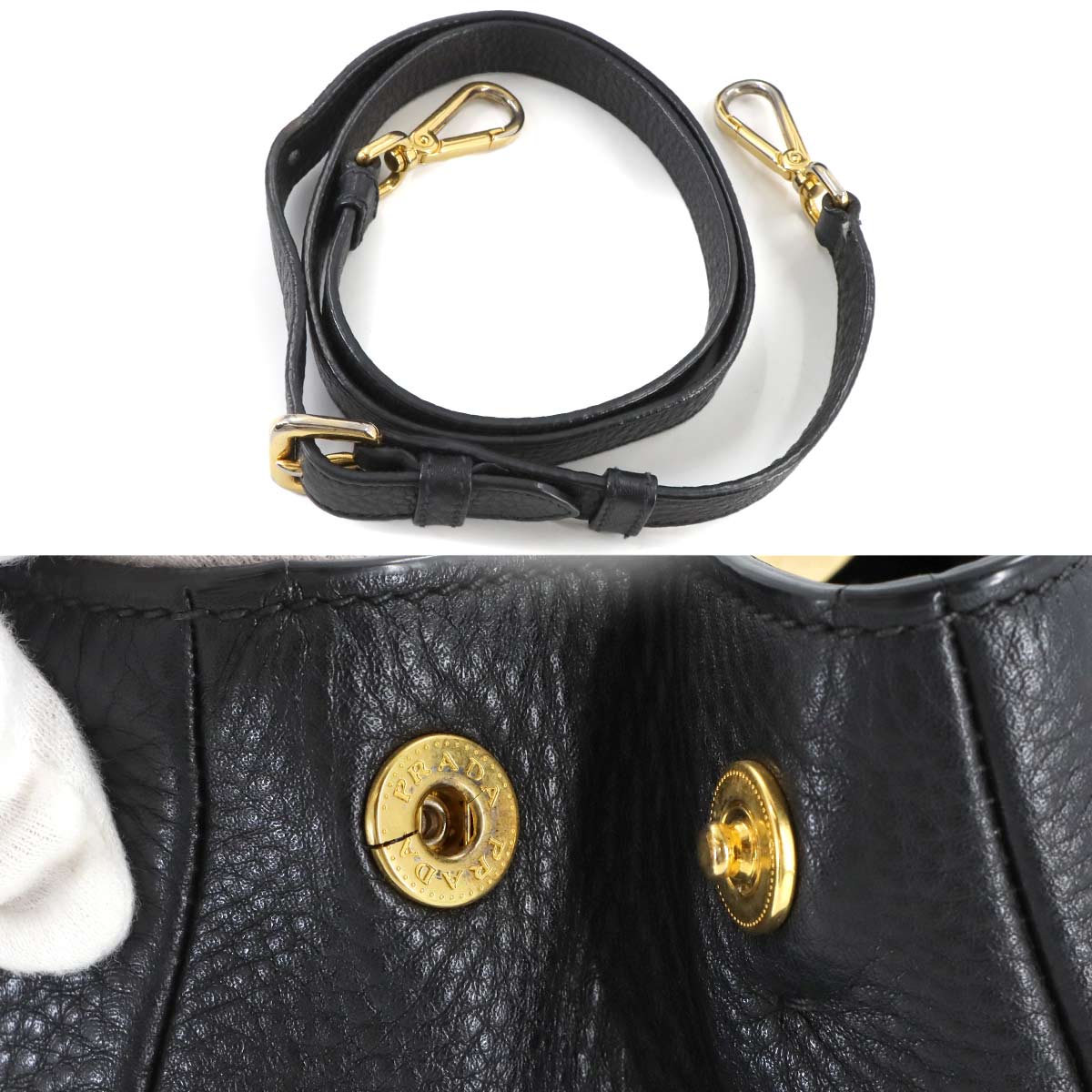 PRADA Hand Shoulder Bag Leather Black Purse