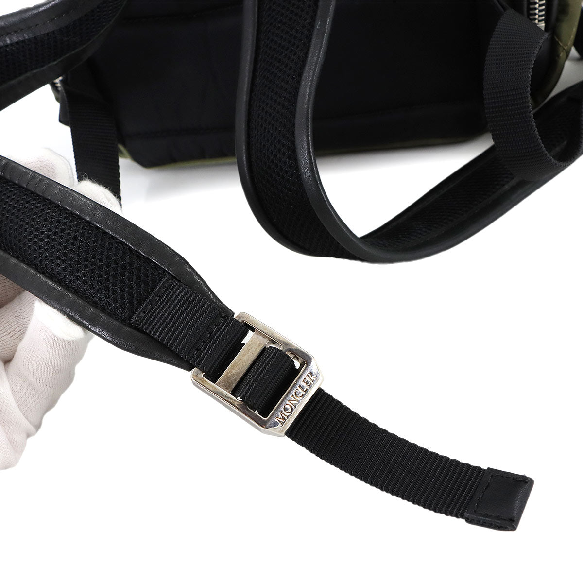 Florine Zaino Back Pack Nylon Leather Fur Khaki Black Purse