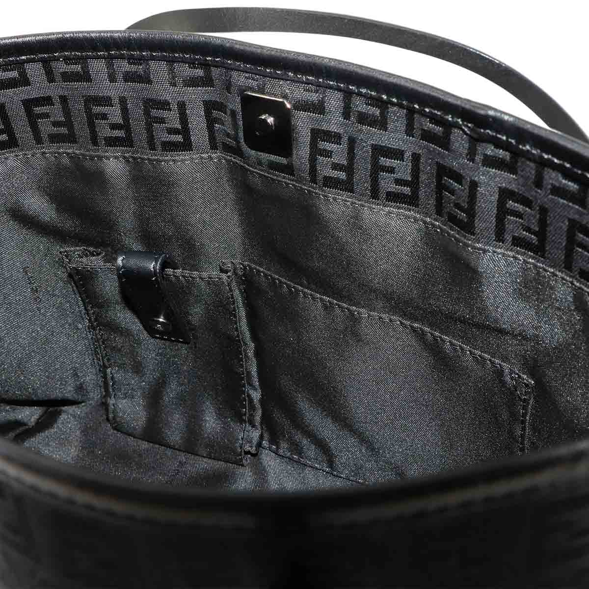 FENDI Zucchino Tote Bag Canvas Leather Black 8BH075 FF Purse