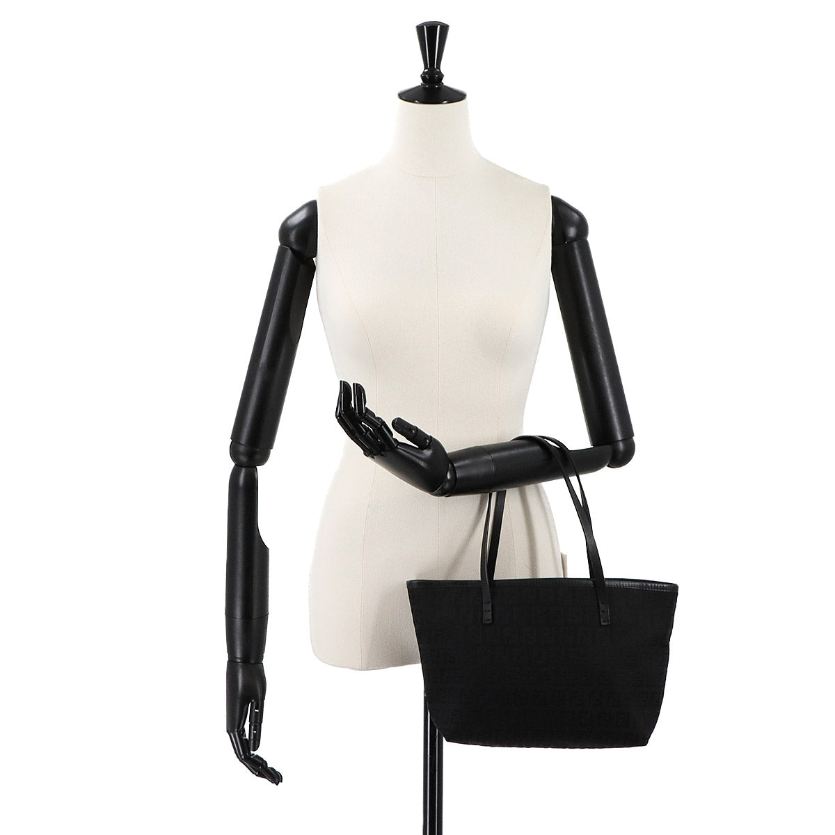 FENDI Zucchino Tote Bag Canvas Leather Black 8BH075 FF Purse