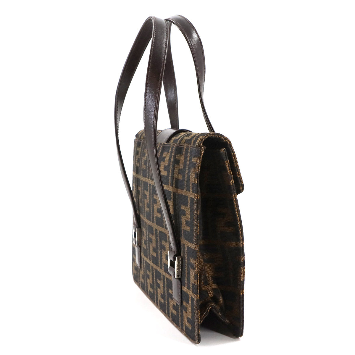 Zucca Hand Bag Canvas Leather Brown Black Vintage Purse