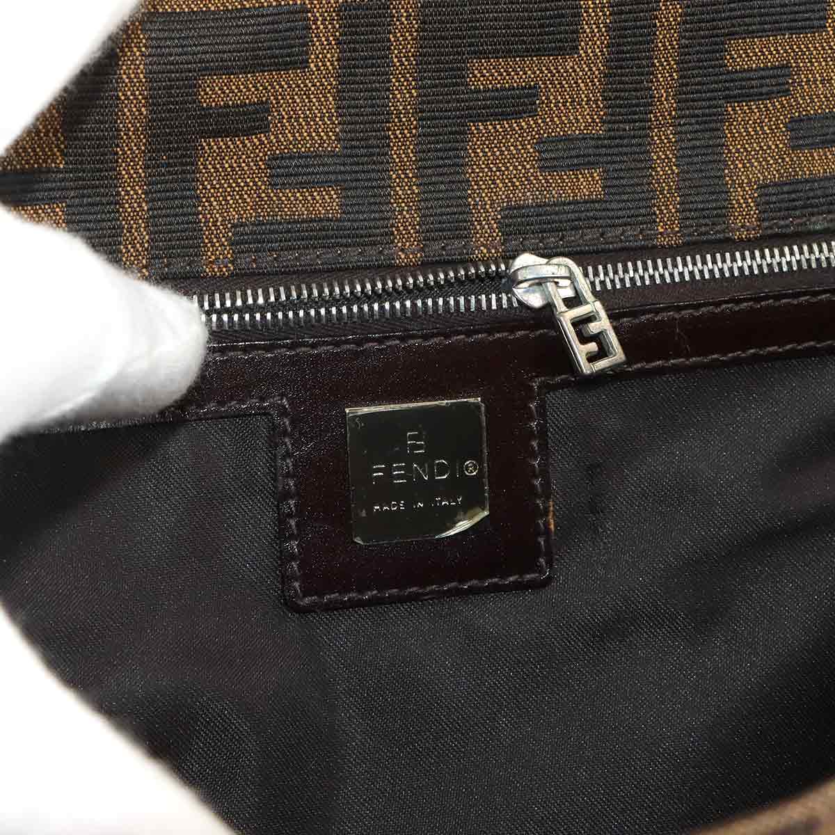 Zucca Hand Bag Canvas Leather Brown Black Vintage Purse