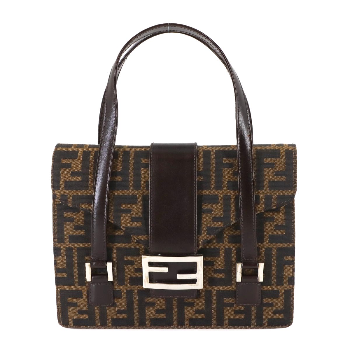 Zucca Hand Bag Canvas Leather Brown Black Vintage Purse