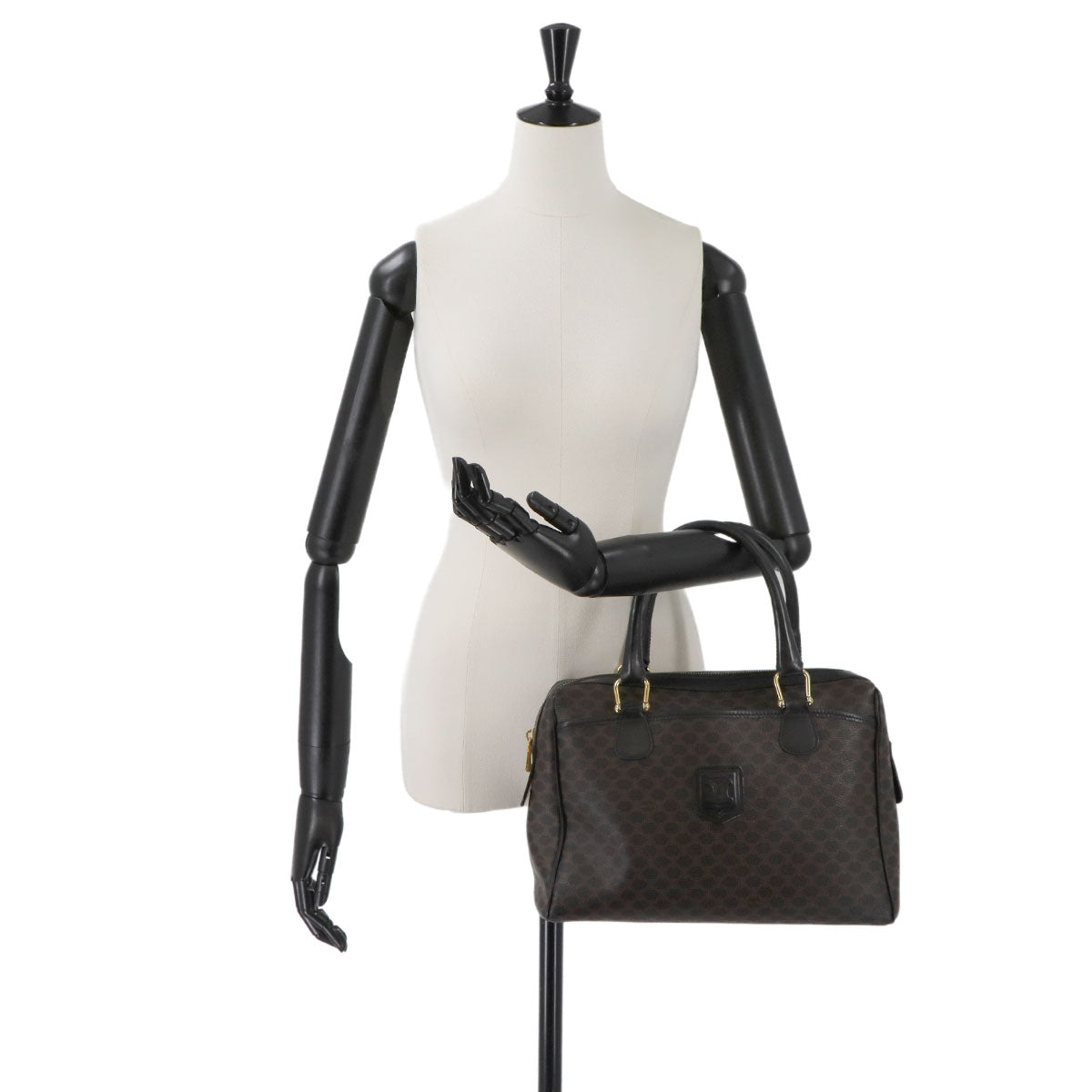 Macadam Hand Bag PVC Leather Black Brown Vintage Purse