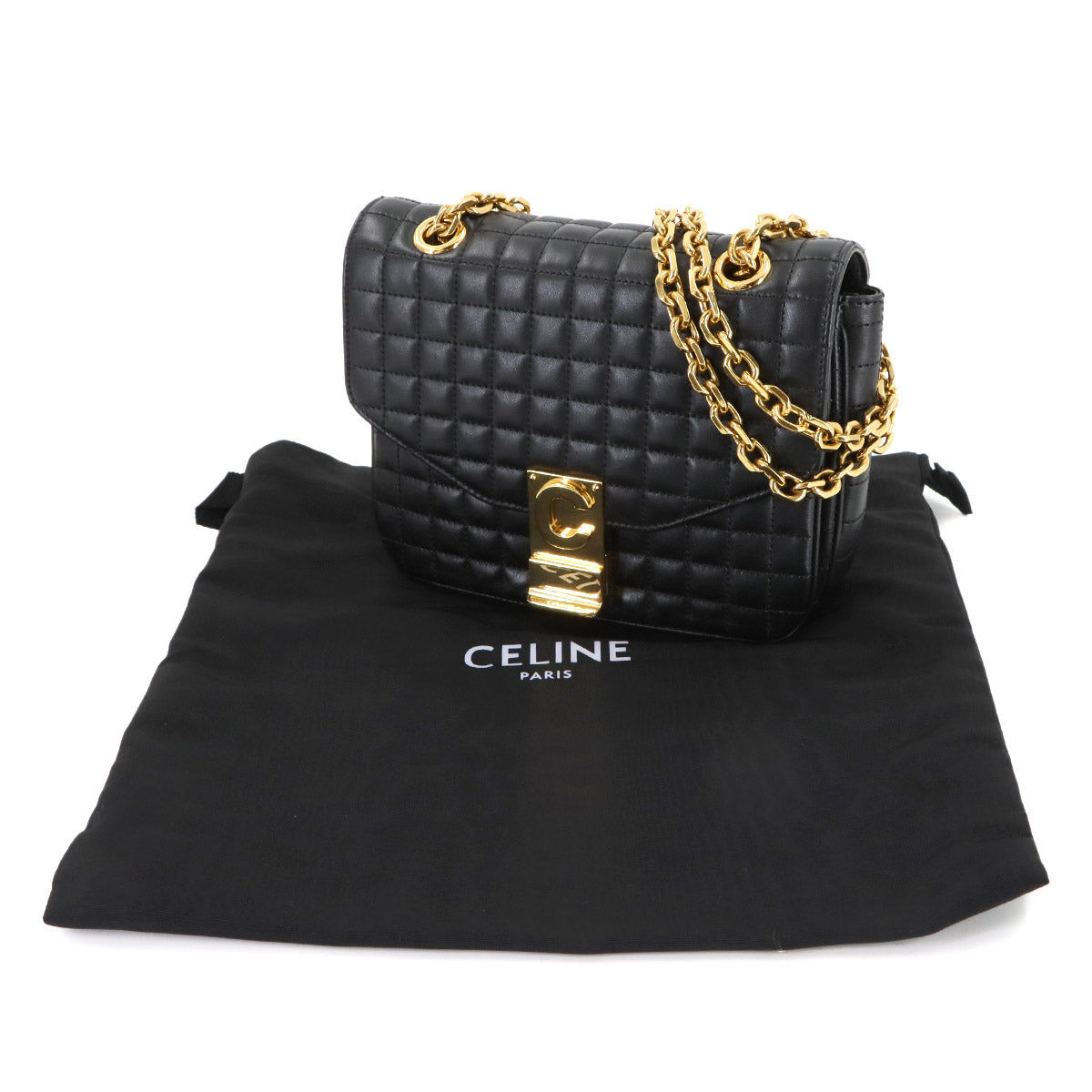 C Small Chain Shoulder Bag Leather Black 188403 Purse