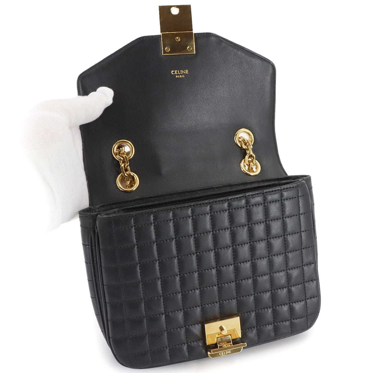 C Small Chain Shoulder Bag Leather Black 188403 Purse