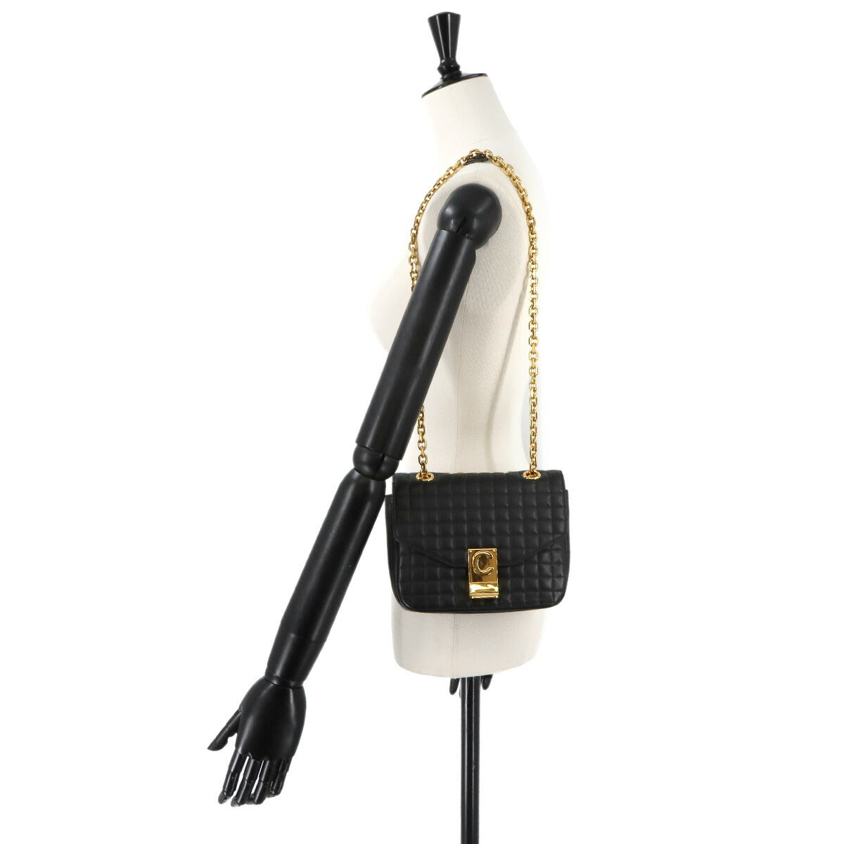 C Small Chain Shoulder Bag Leather Black 188403 Purse