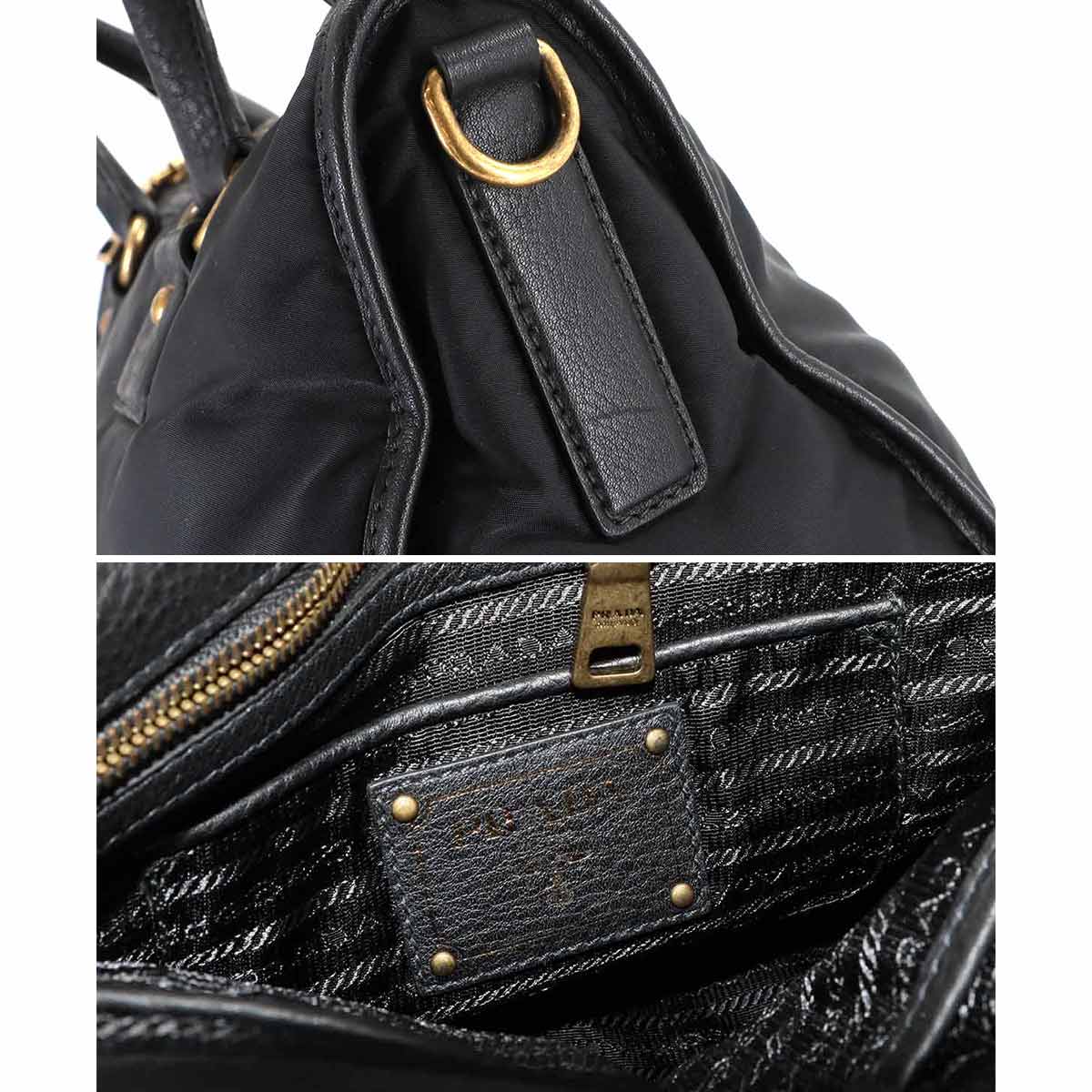 2way Tote Shoulder Bag Nylon Leather Black BL0748 Unisex Purse