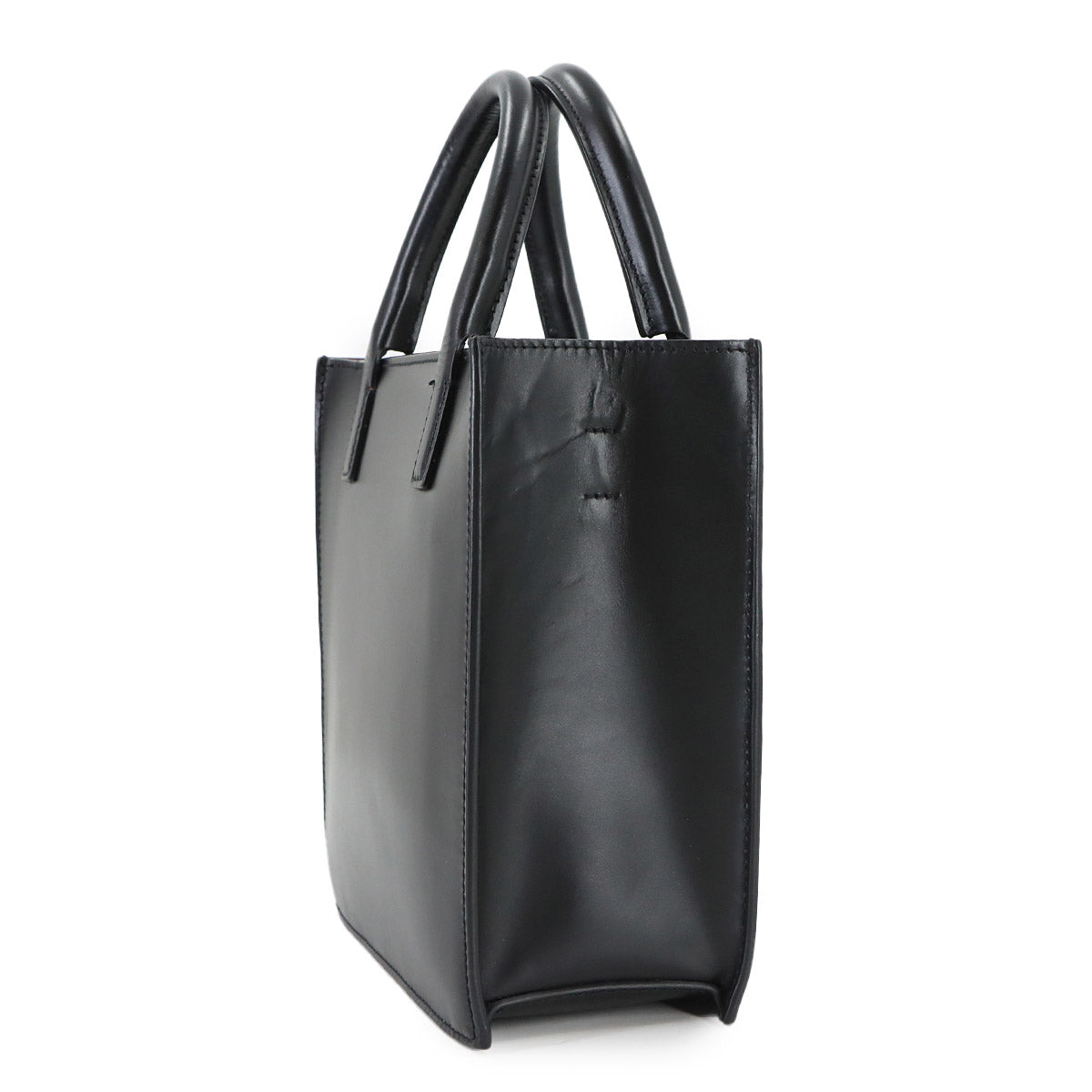 V Logos Walk Hand Shoulder Bag Leather Black