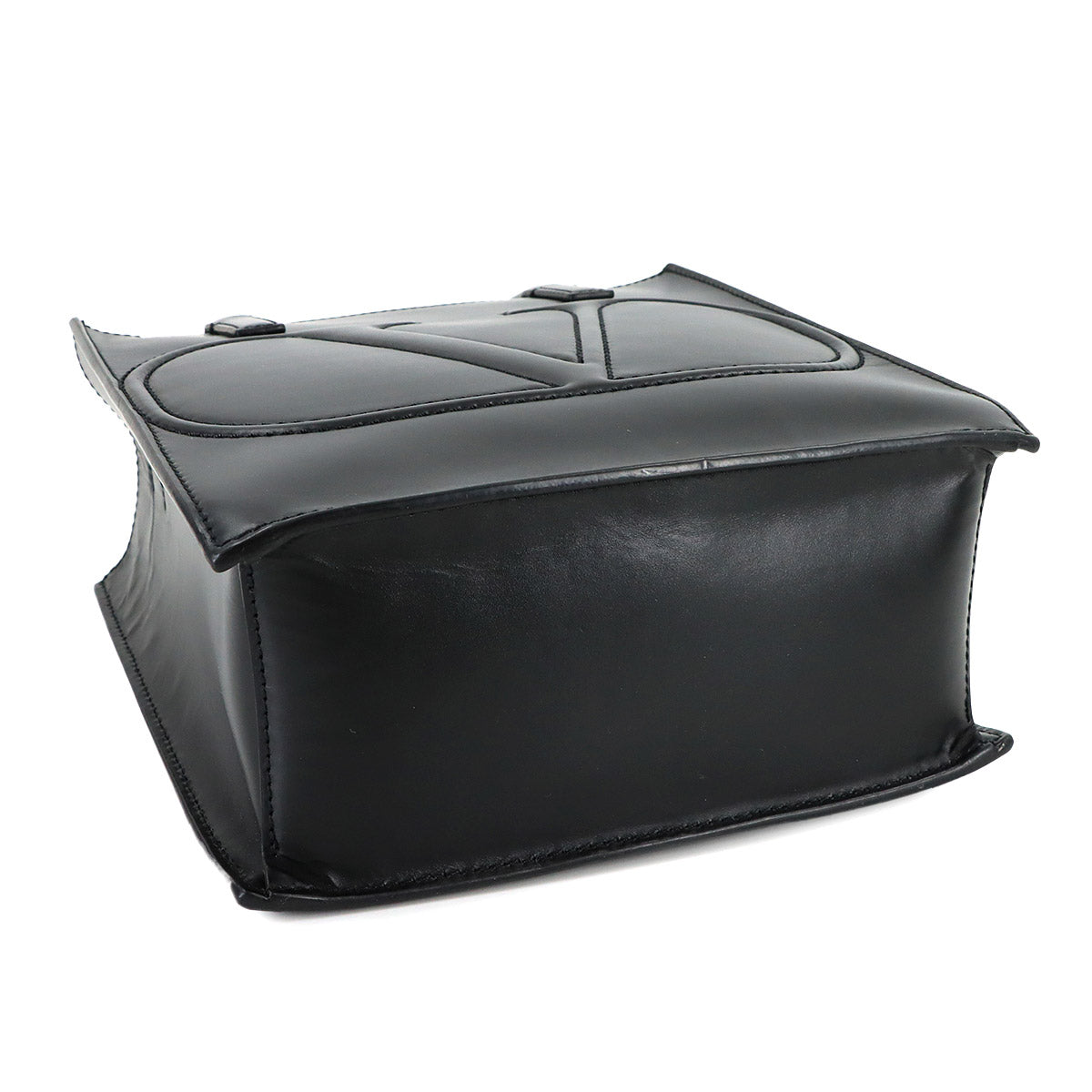 V Logos Walk Hand Shoulder Bag Leather Black