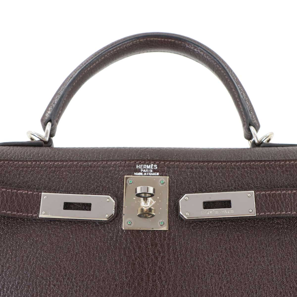 Kelly 28 Chevre Chocolat 2way Hand Shoulder Bag Purse