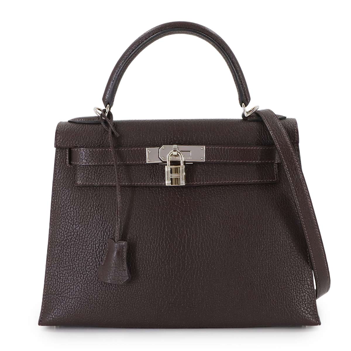 Kelly 28 Chevre Chocolat 2way Hand Shoulder Bag Purse