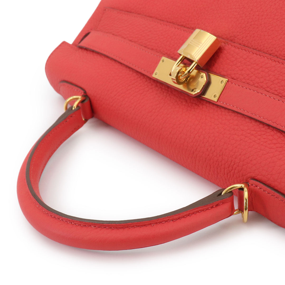 Kelly 32 Taurillon Clemence Rose Jaipur Hand Shoulder Bag