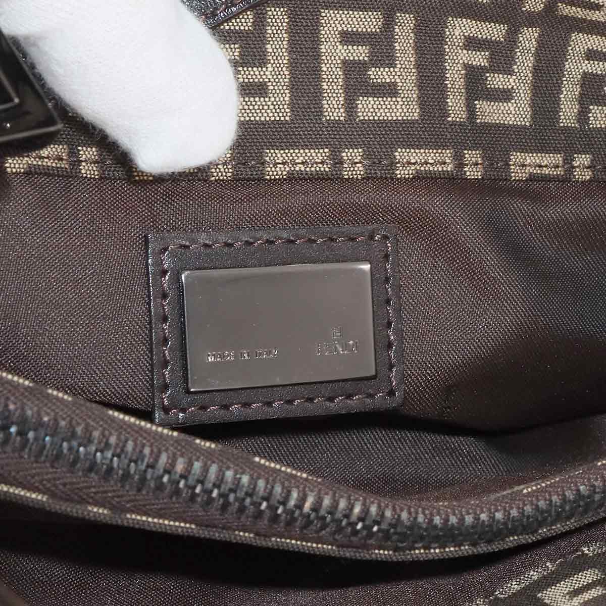 Zucchino Shoulder Bag Canvas Leather Brown Beige 8BR036 Purse