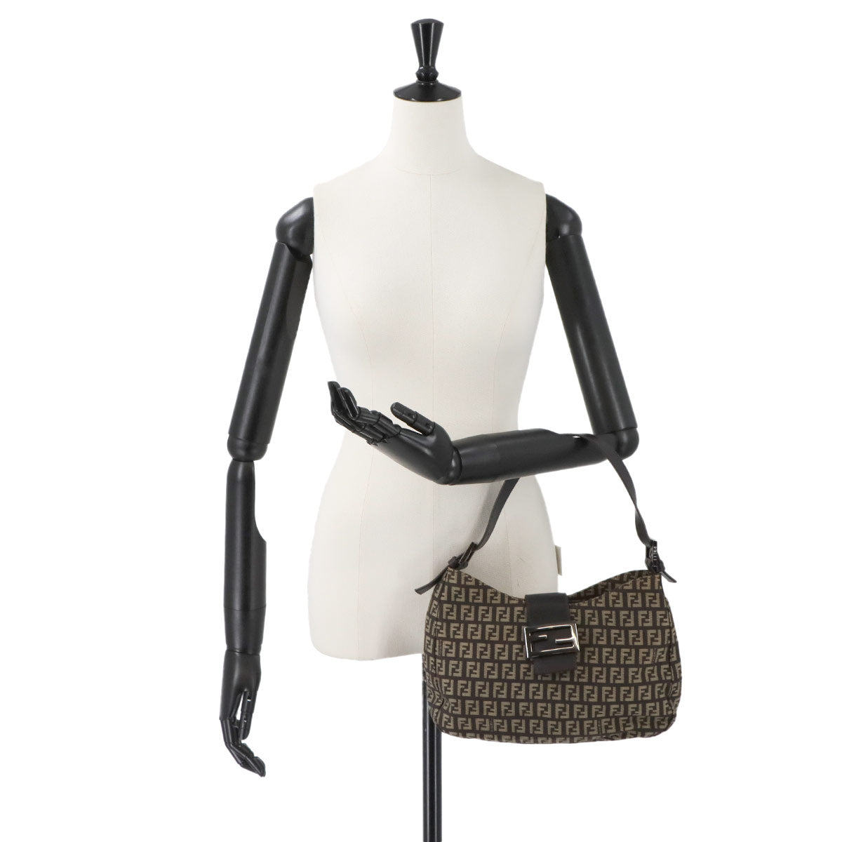 Zucchino Shoulder Bag Canvas Leather Brown Beige 8BR036 Purse