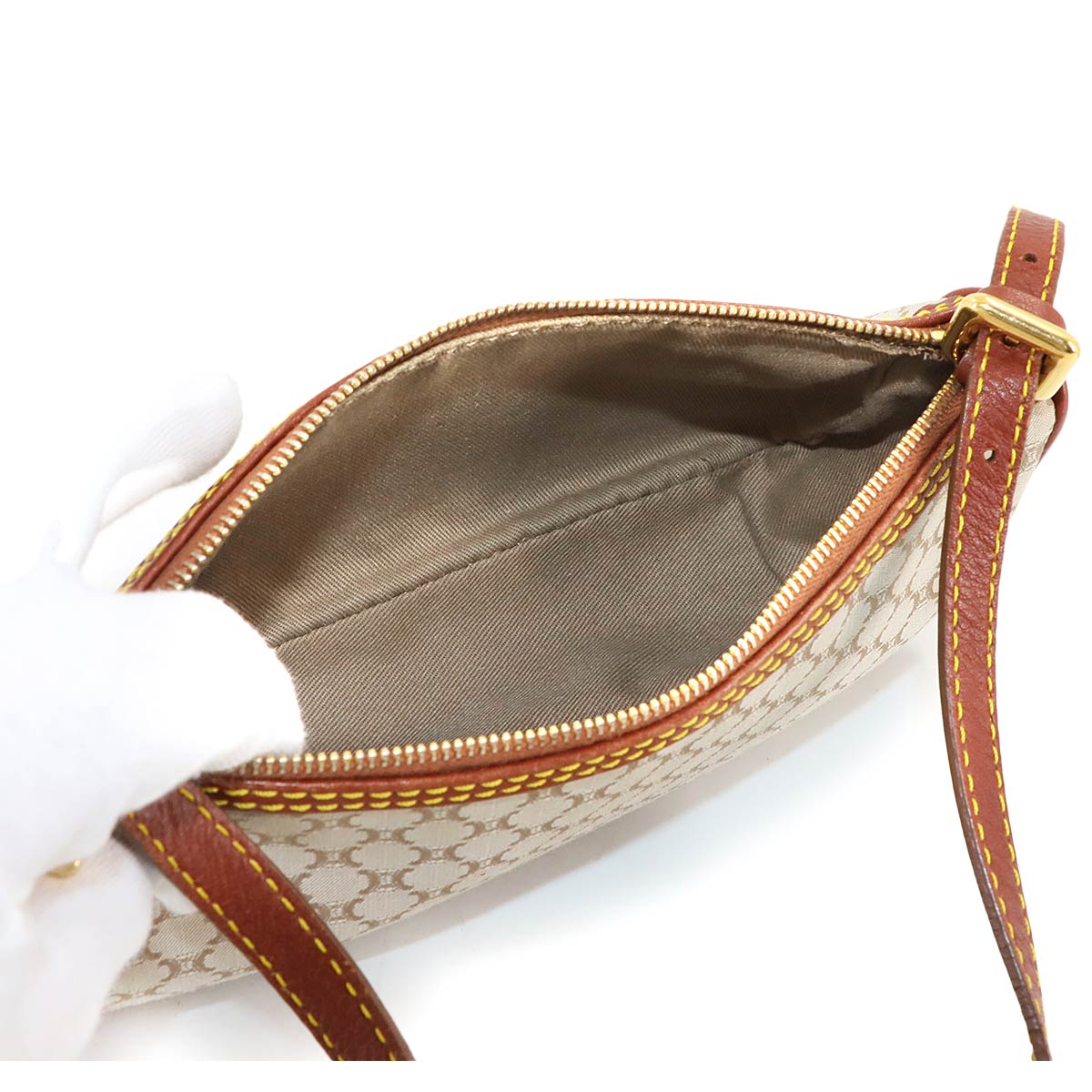 Macadam Hand Bag Canvas Leather Beige Brown Purse Vintage