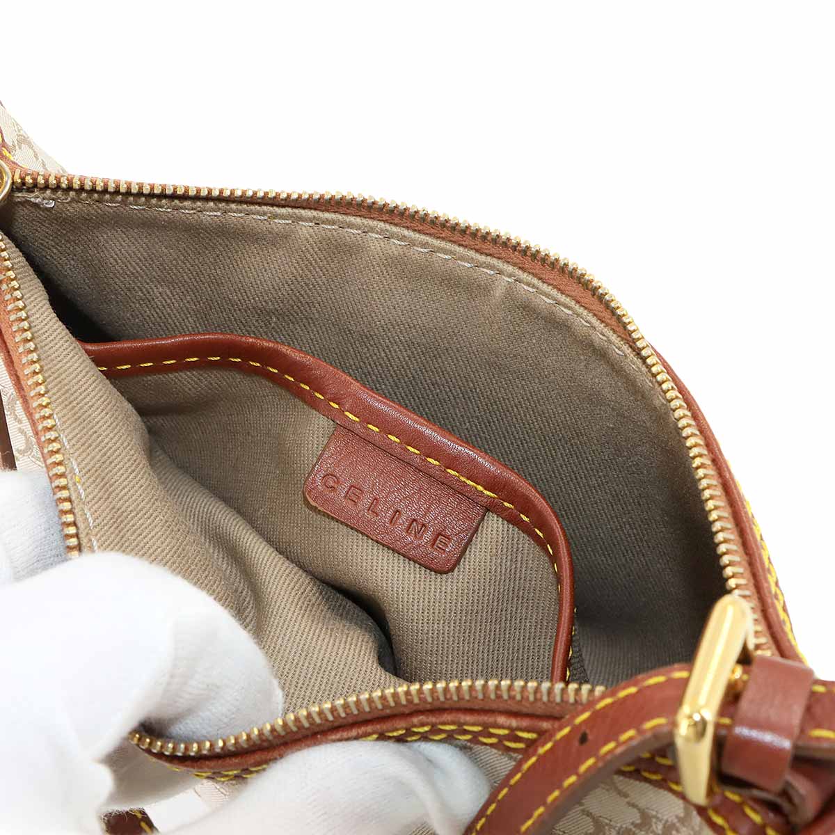 Macadam Hand Bag Canvas Leather Beige Brown Purse Vintage
