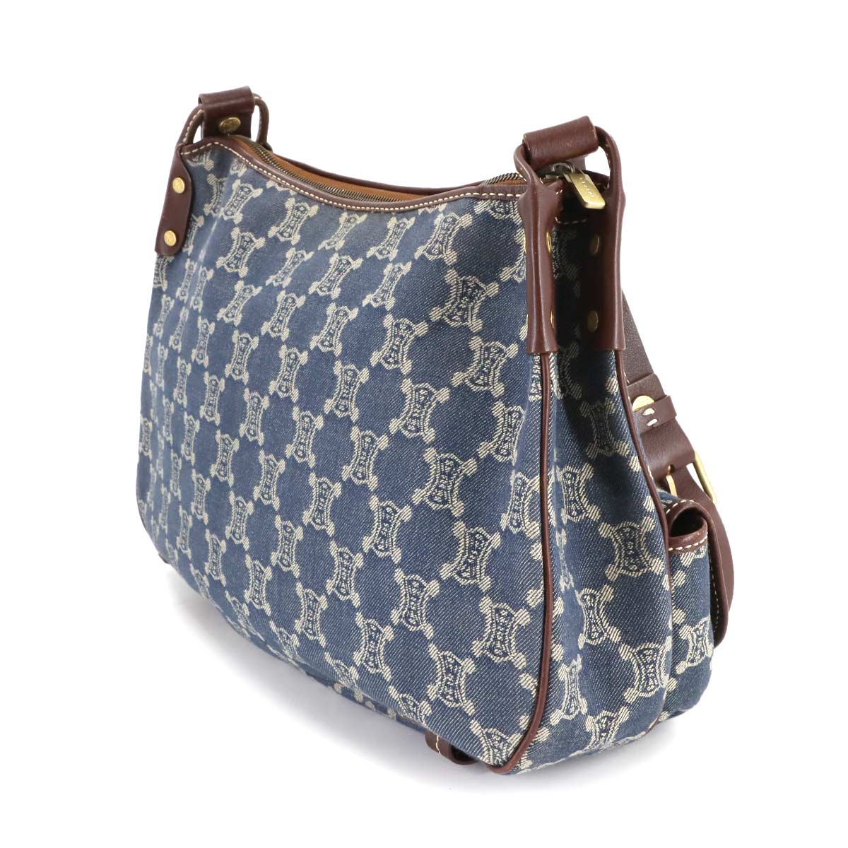 Macadam Shoulder Bag Denim Leather Blue Brown Vintage Purse