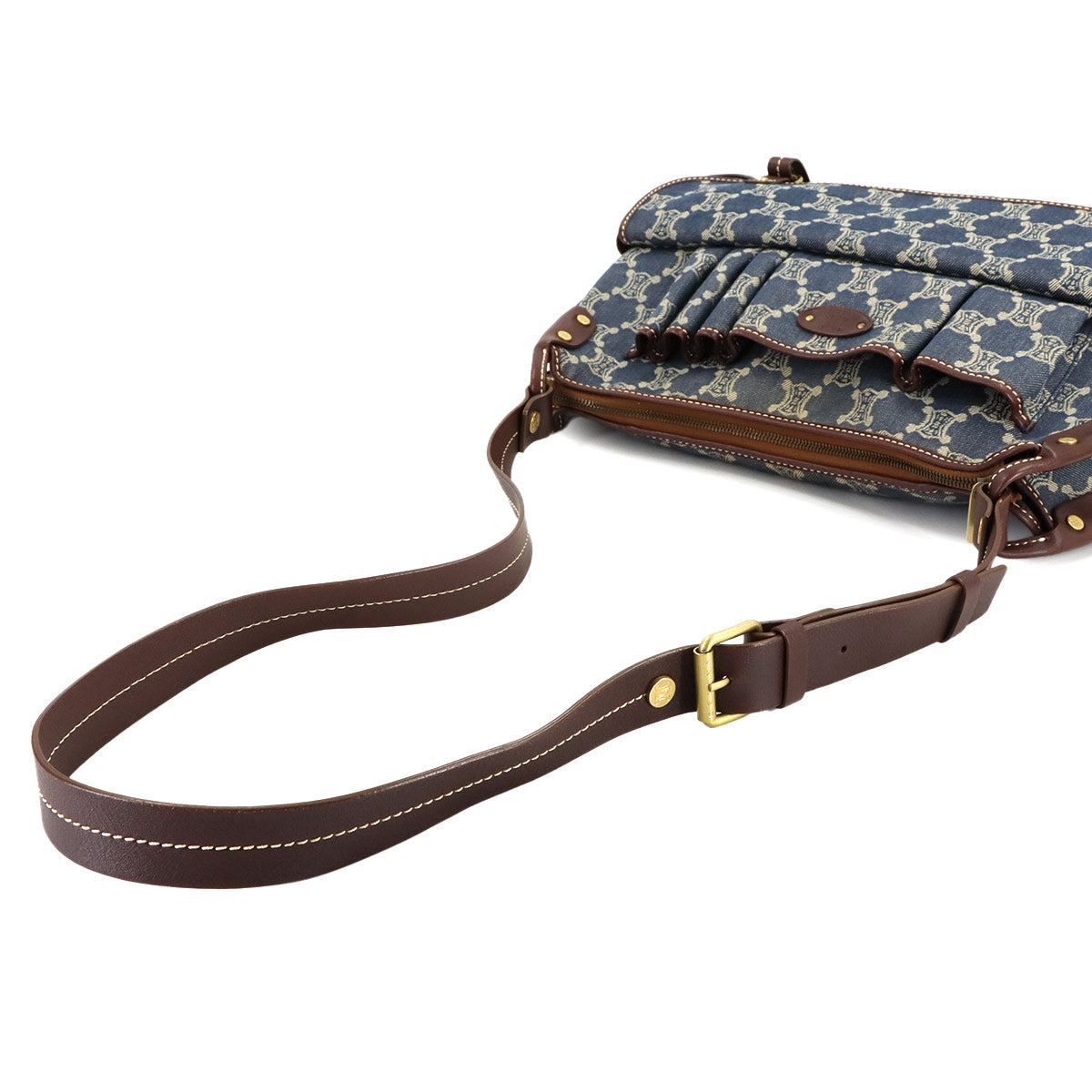 Macadam Shoulder Bag Denim Leather Blue Brown Vintage Purse