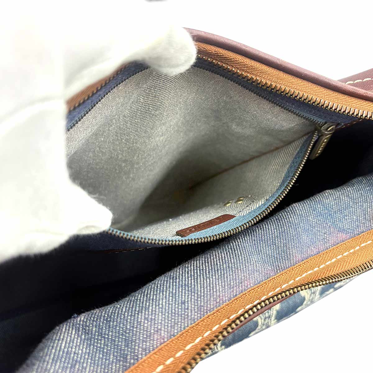 Macadam Shoulder Bag Denim Leather Blue Brown Vintage Purse