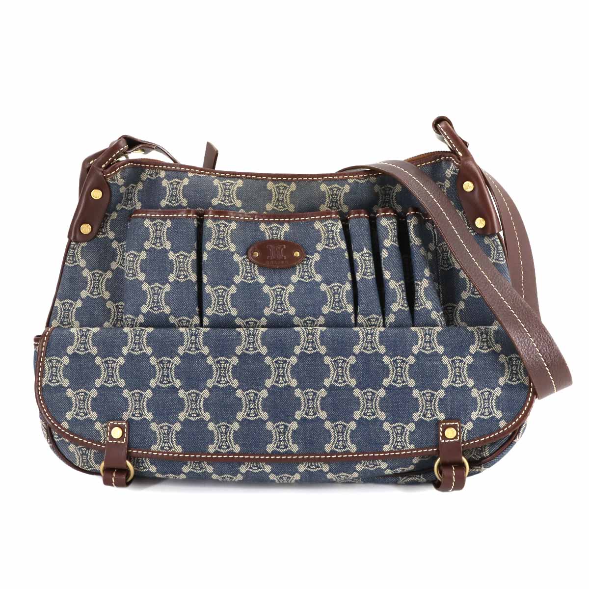 Macadam Shoulder Bag Denim Leather Blue Brown Vintage Purse