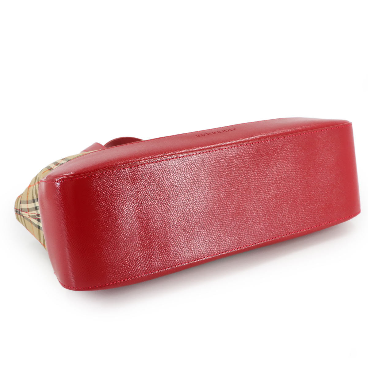 Plaid Hand Bag Canvas Leather Beige Red Purse