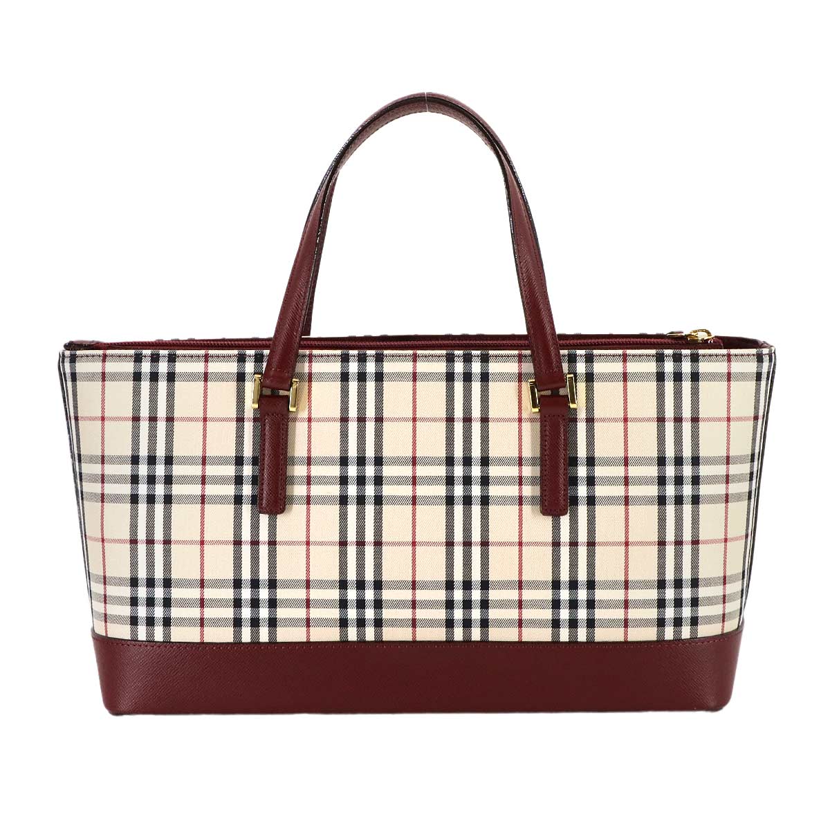 Plaid Hand Bag Canvas Leather Beige Bordeaux Purse