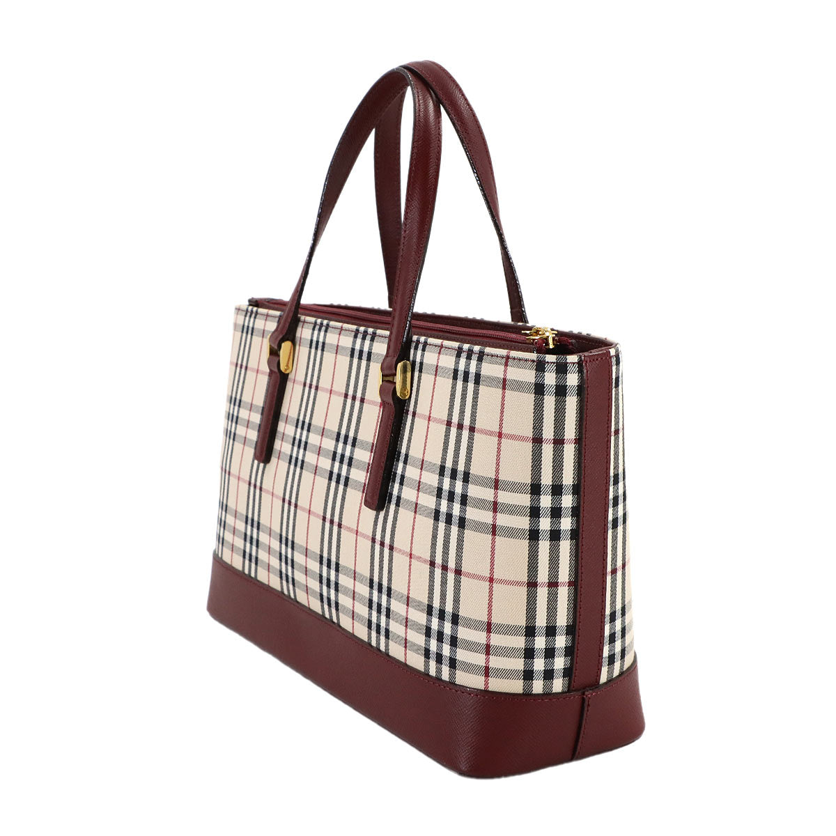 Plaid Hand Bag Canvas Leather Beige Bordeaux Purse